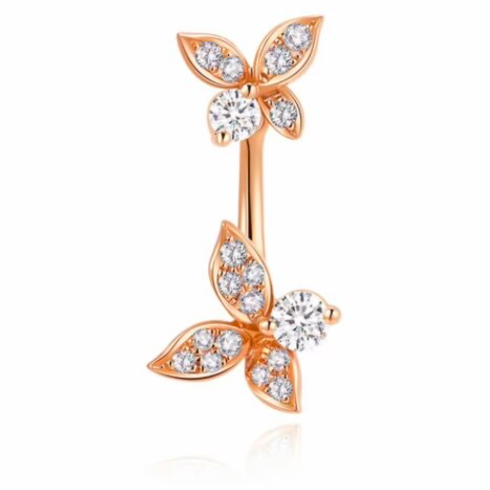 18K玫瑰金 蝴蝶款 钻石单边耳钉 活泼可爱一款两戴可拆卸 商品编号：S10511L