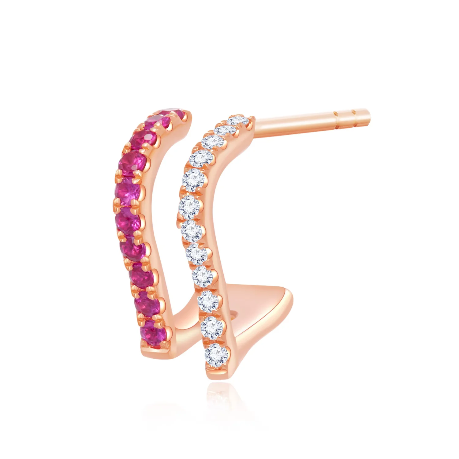 18K玫瑰金钻石/粉色蓝宝石单边耳钉 商品编号： J15170L