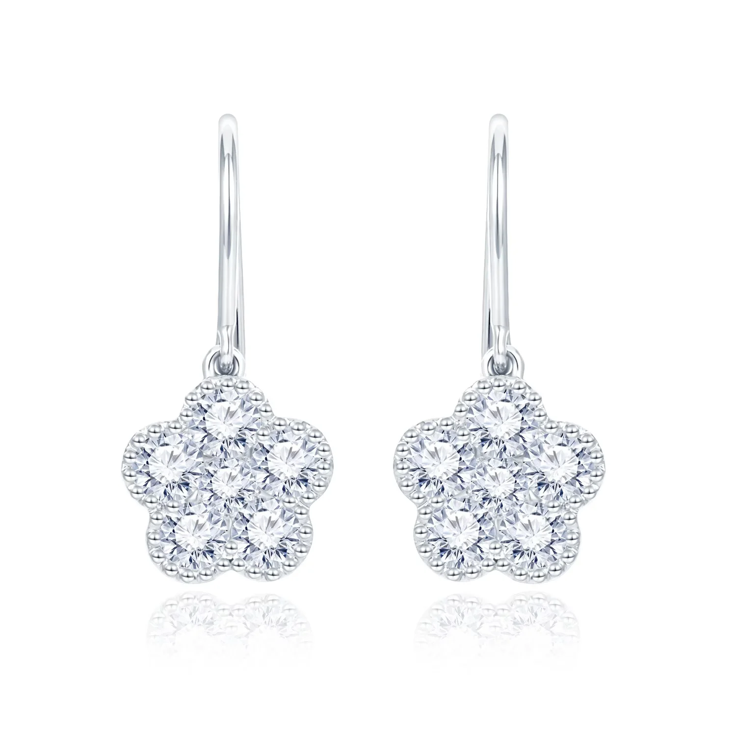 18K白金五瓣花耳勾式钻石耳钉 温柔娴静商品编号：S11849E