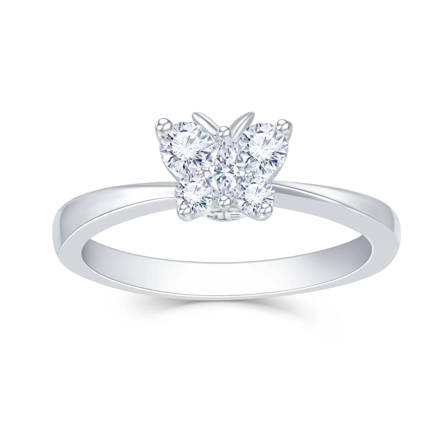 蝶恋芳菲18K白金榄尖型异形钻拼镶蝴蝶款钻石戒指 手寸13 号商品编号：S11438R