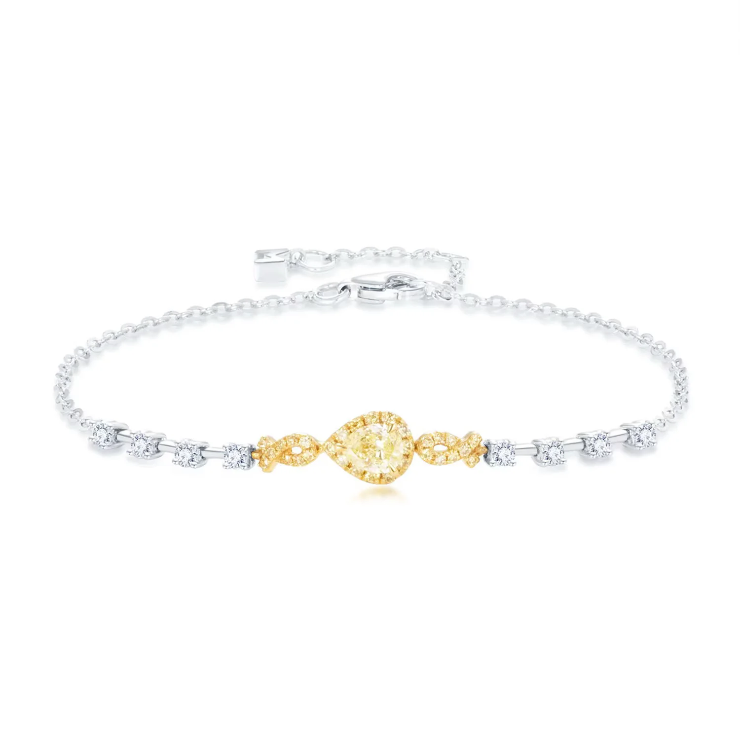 18K黄白金 异型黄钻拼镶钻石手链IGIi书 总长度18cm 商品编号：N04633B