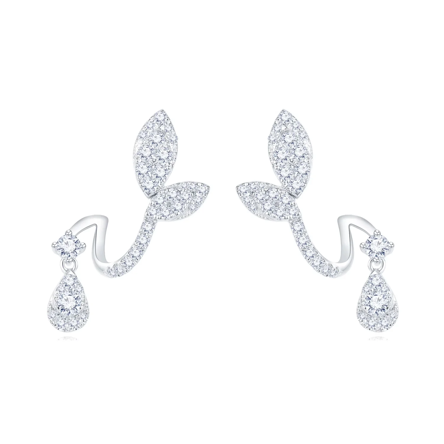 枫叶情系列18K白金钻石耳钉一对 商品编号：NO4648E