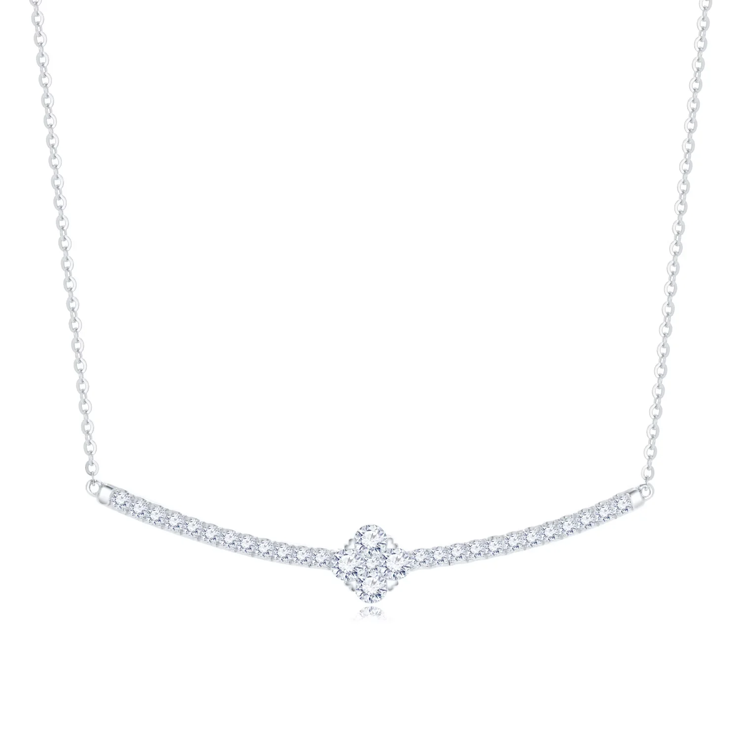 18K白金一字连款钻石项链 优雅气质款 长度40CM 商品编号：H06188N