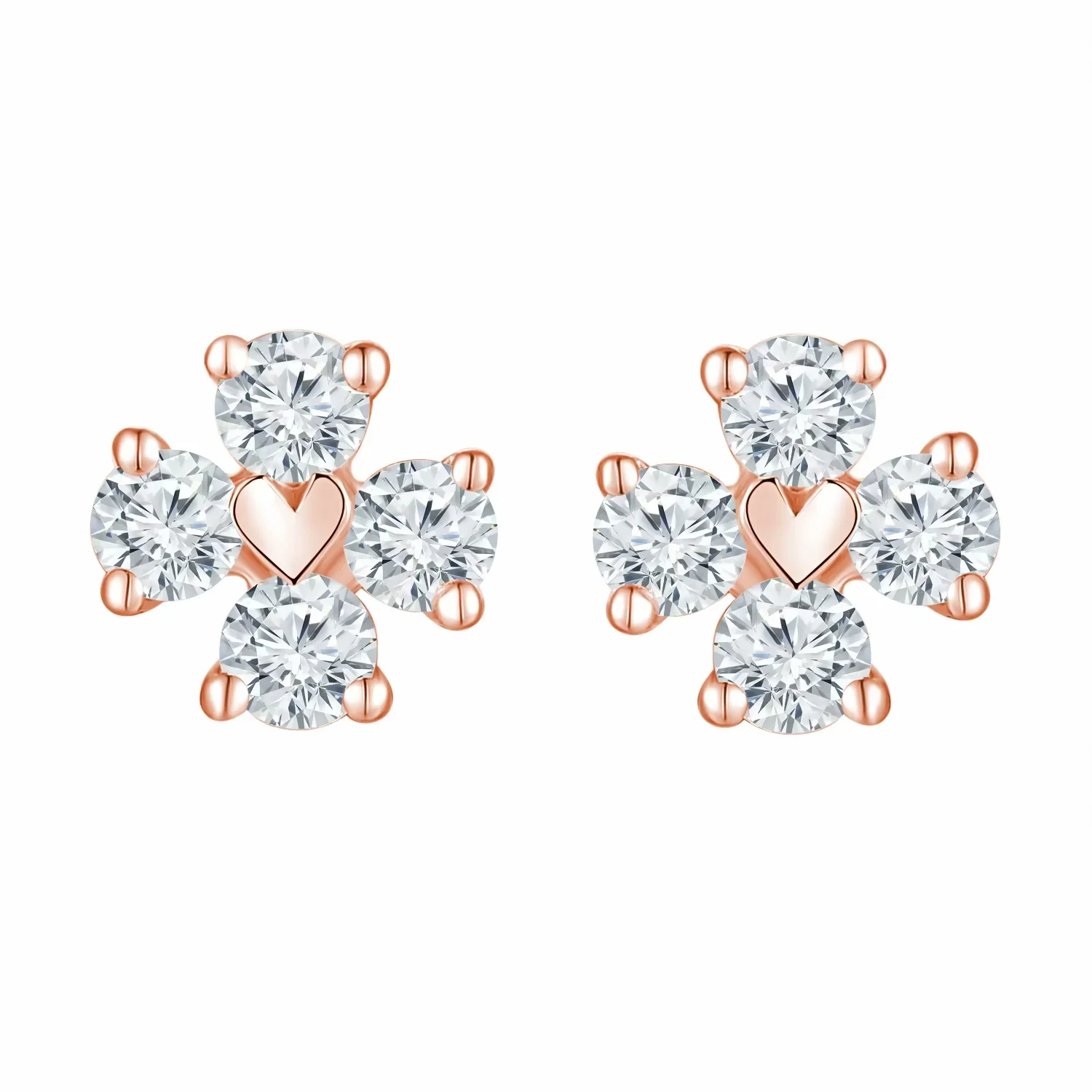 18K玫瑰金四叶草钻石耳钉 精致优雅K白可订做 商品编号：S09433E