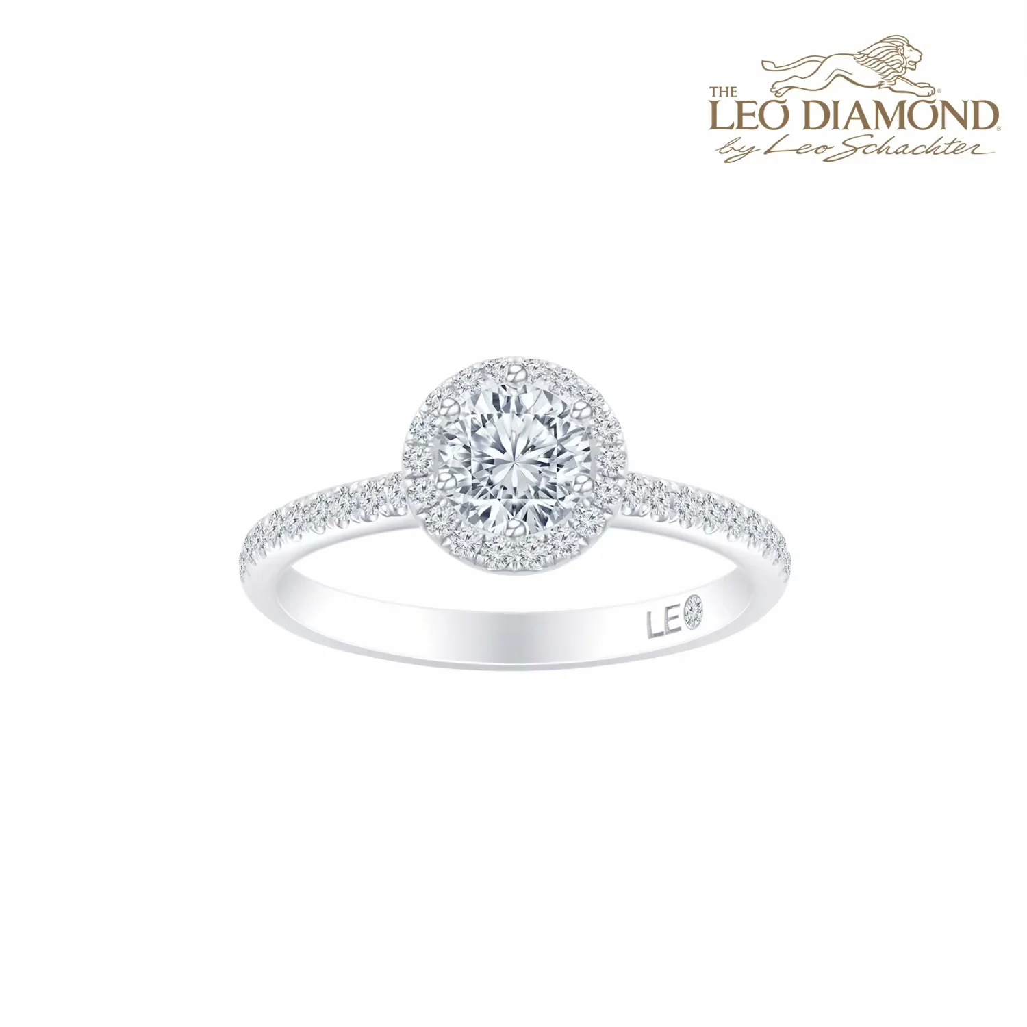 The Leo Diamond 懂爱系列18K白金单颗粒群镶结婚求婚钻石戒指 手寸13号商品编号：L04237R