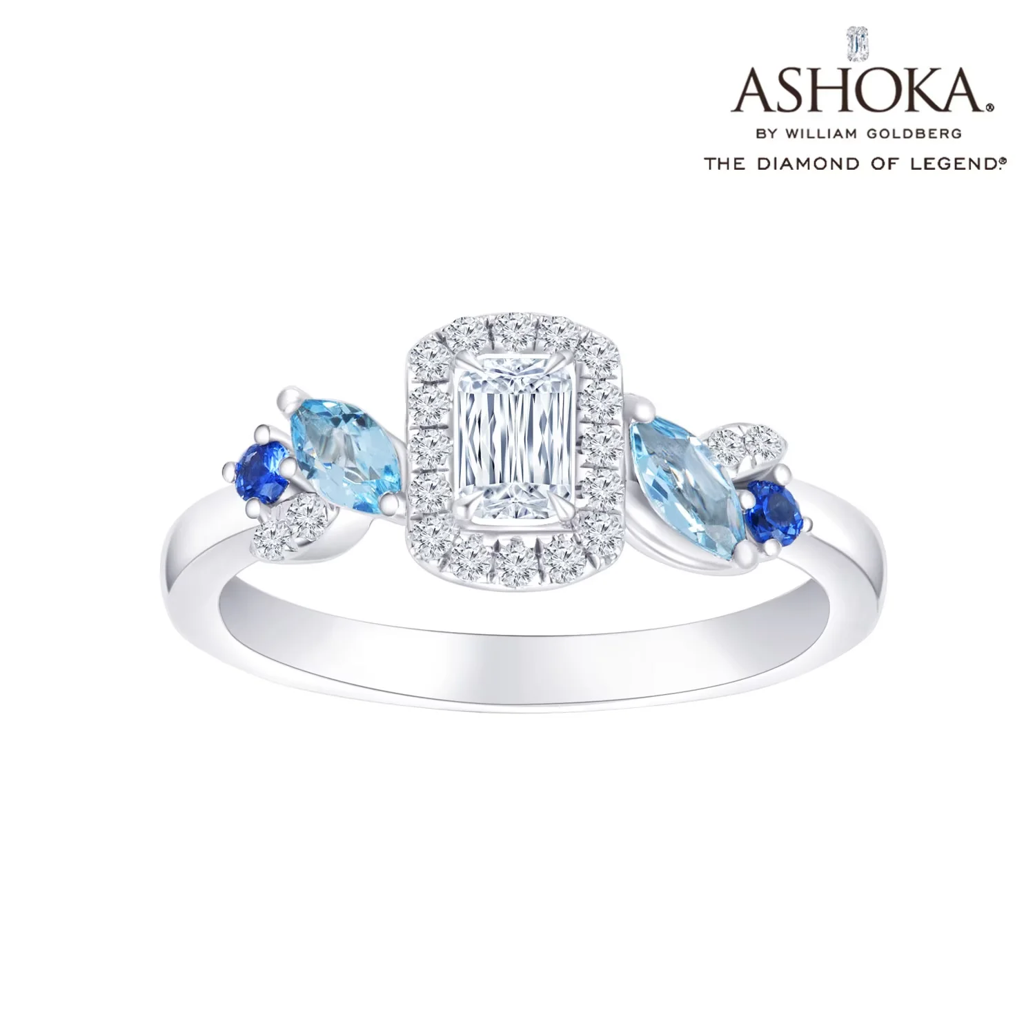 18K白金蓝宝石/海蓝宝拼镶钻石戒指 商品编号：N04696R