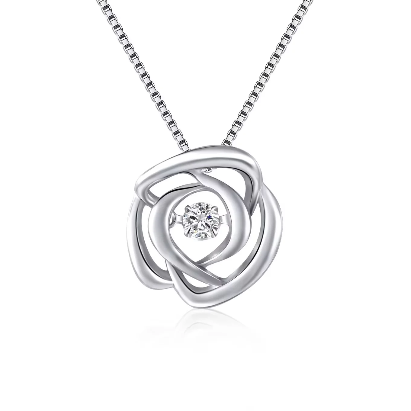 18K白金“玫瑰花”单颗粒钻石吊坠（不含配链）商品编号：S08961P