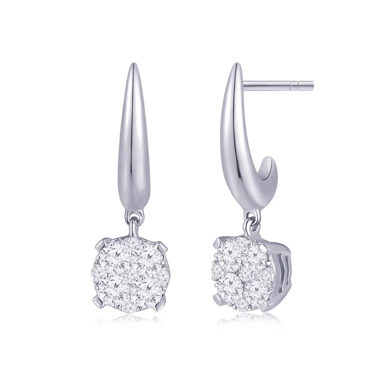 18K白金垂坠群镶款钻石耳钉 商品编号：H06457E