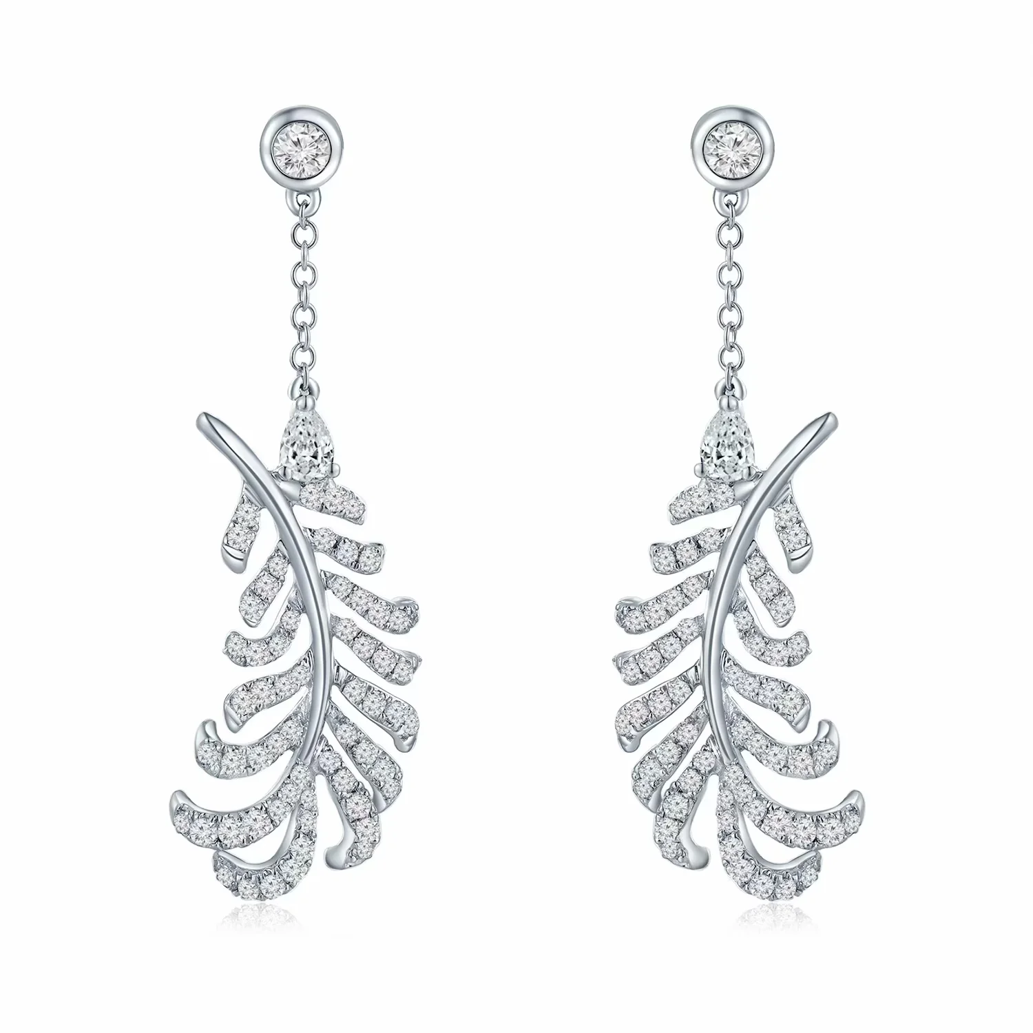 《羽》18K白金梨形钻拼镶钻石耳钉 高雅气质 商品编号：S09367E