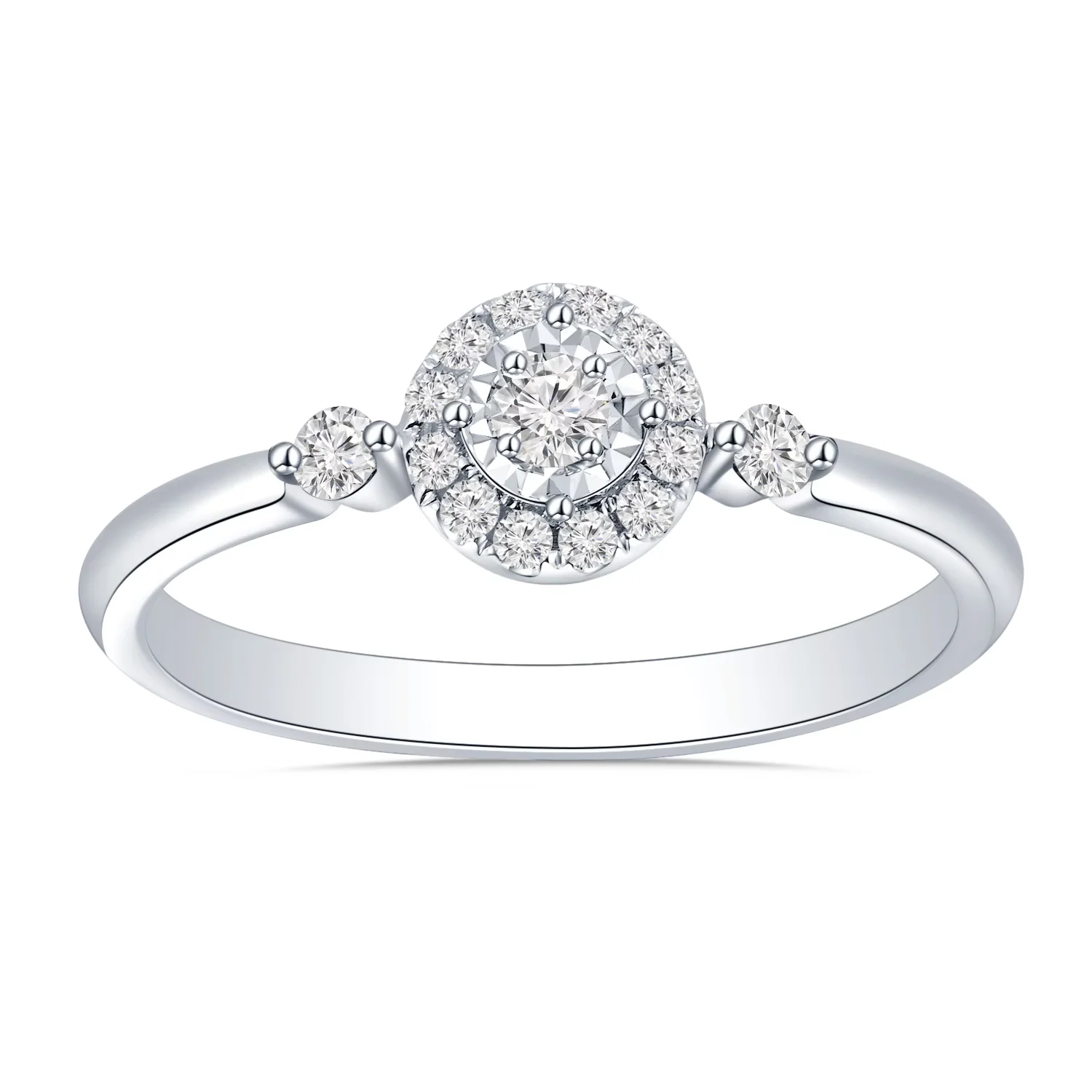 18K白金 圆梦系列单颗粒群镶款钻石戒指 商品编号：L03571R