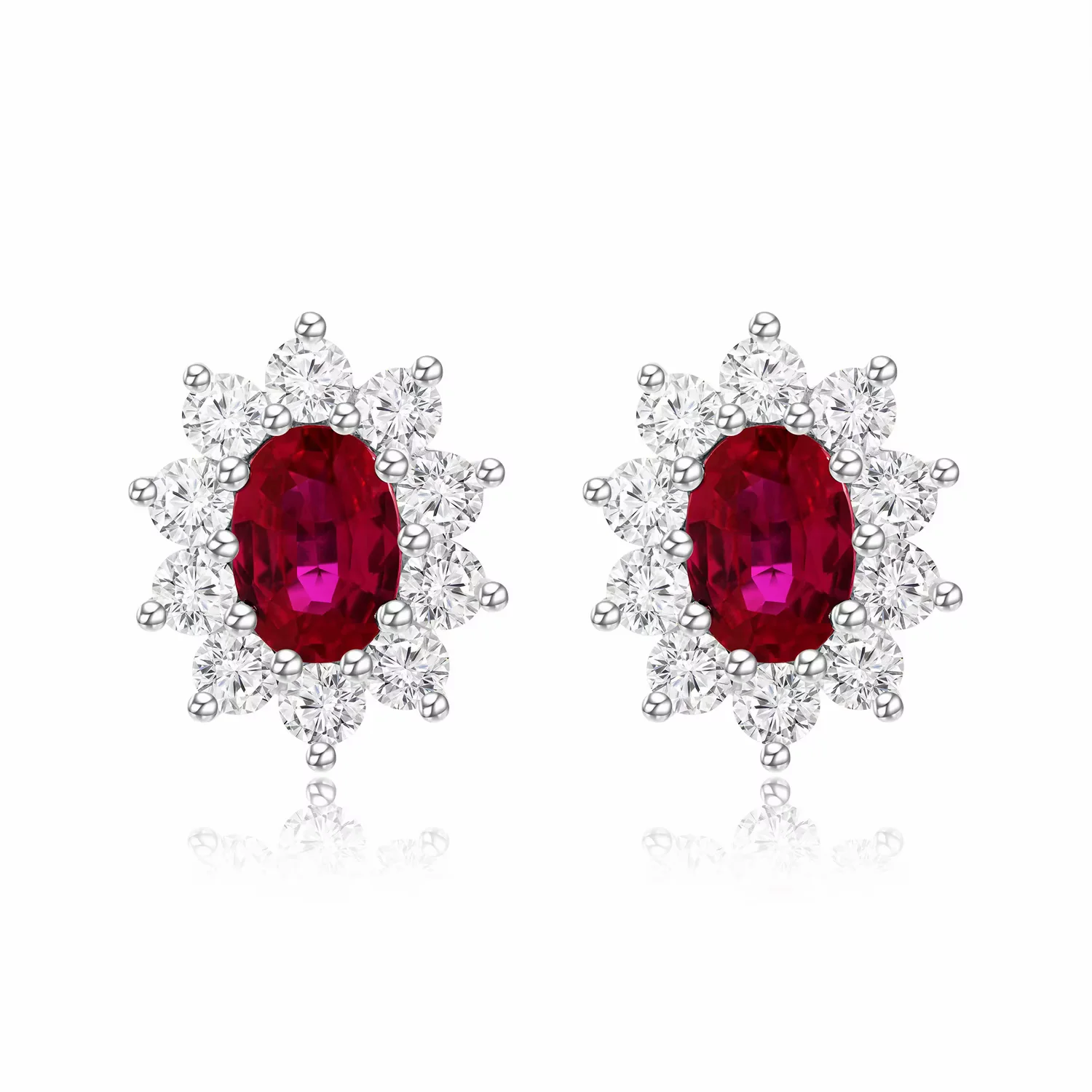 18K白金戴妃款单颗粒红宝石拼镶钻石耳钉 商品编号：LO4112E