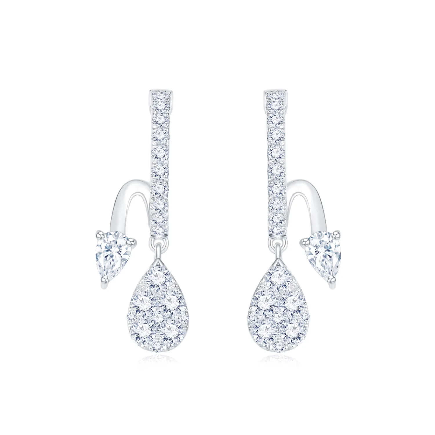 18K白金梨形钻拼镶钻石耳钉一对 商品编号：N04649E