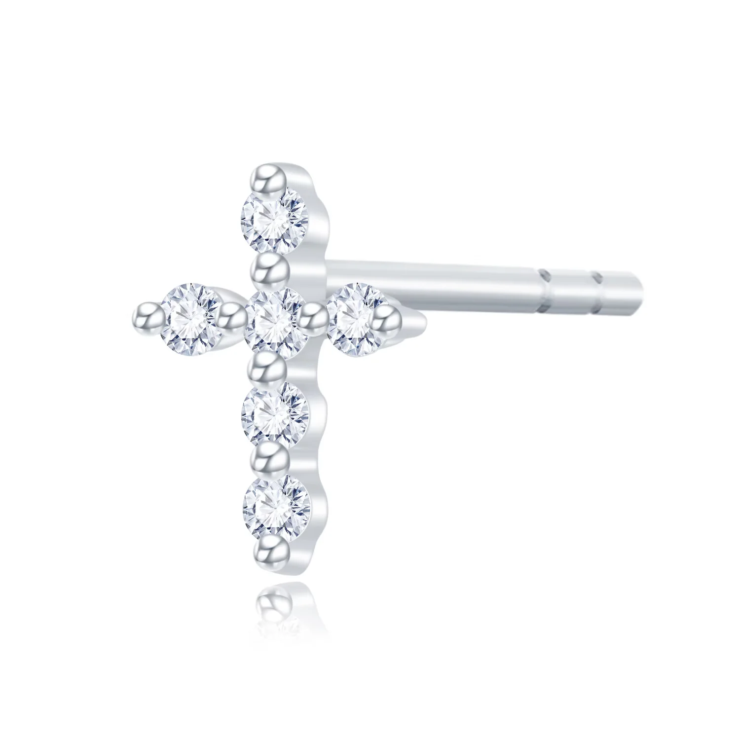 18K白金十字架款钻石单边耳钉玫瑰金可订做（单只）商品编号：S00441L