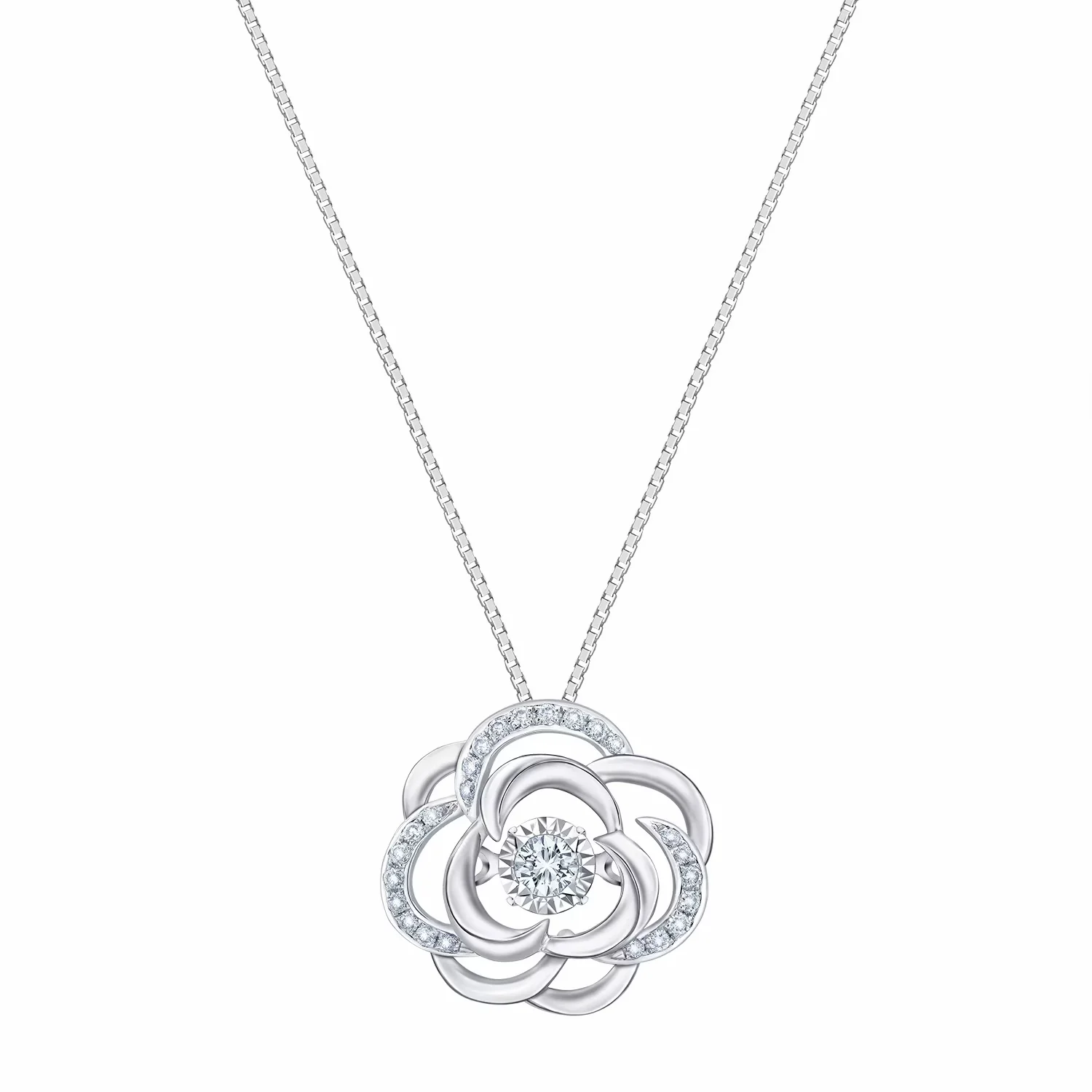 花意系列18K白金钻石吊坠（不含配链） 商品编号：S10115P