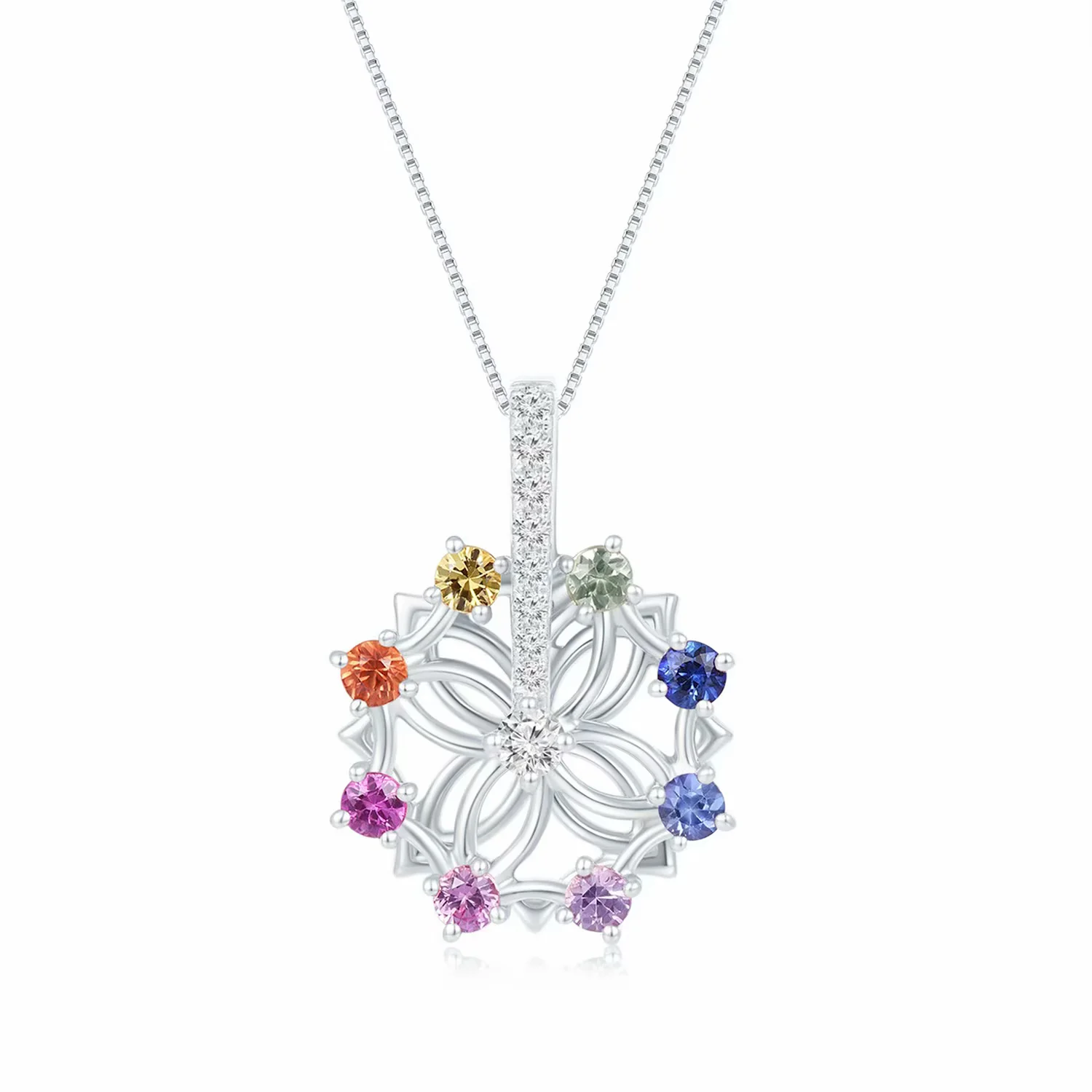 幸福之轮18K白金彩蓝宝拼镶钻石吊坠（不含配链）商品编号：H07194P