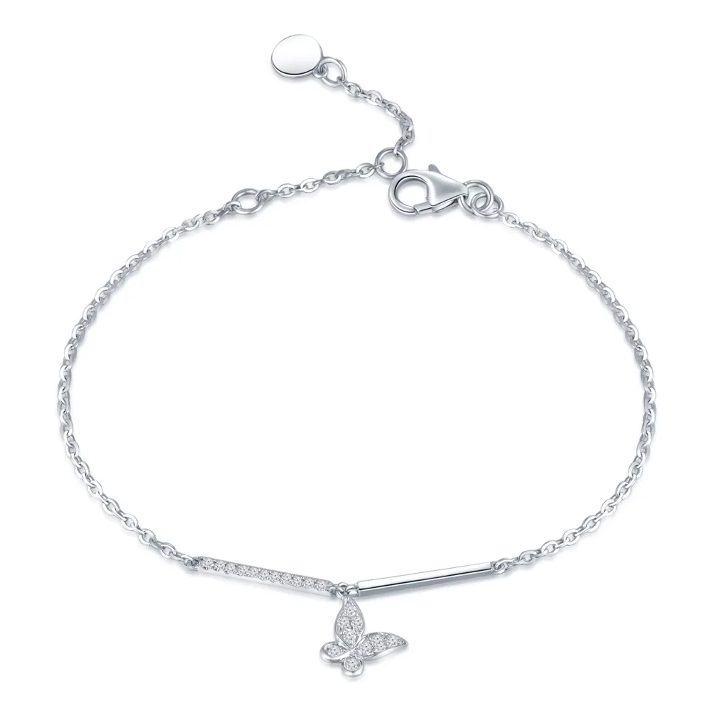 18K白金 蝴蝶款钻石手链灵动跳跃 手链长度19.5CM 商品编号：S10413B