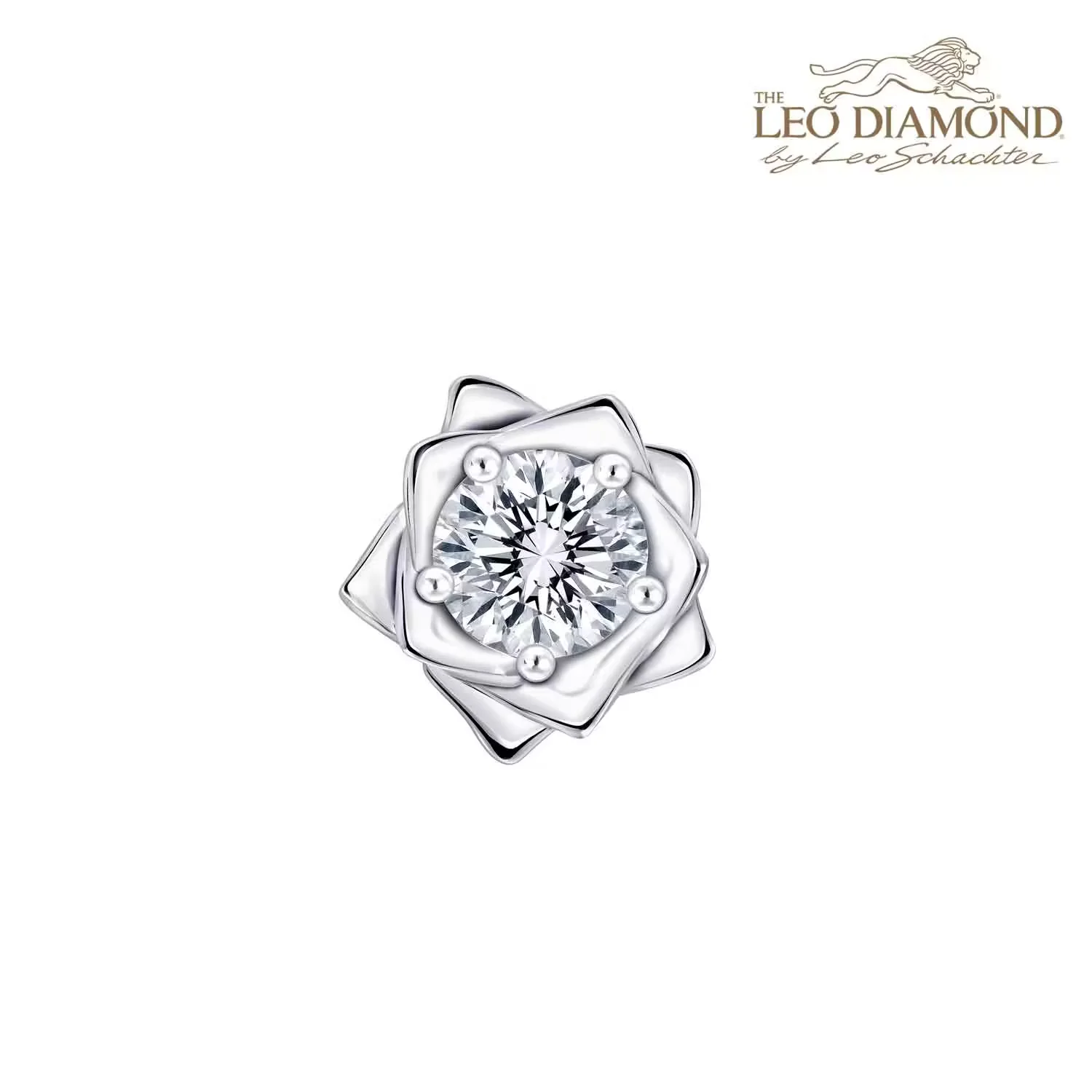 The Leo Diamond 幸福玫瑰系列18K白金单颗粒钻石单边耳钉（一只）商品编号：S08244L