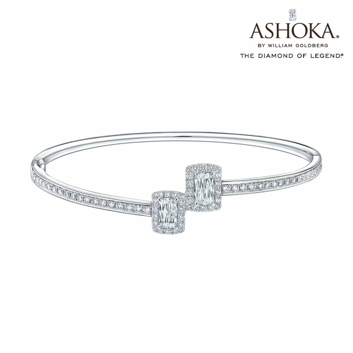 ASHOKA品牌钻石 18K白金枕型切割单颗粒拼镶钻石手镯优雅气质 手寸58MM商品编号：N03579A