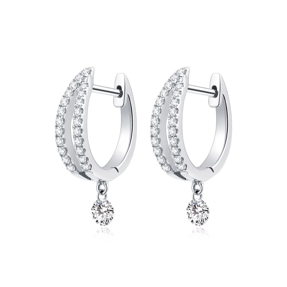 18K白金 圈式款镭射镶嵌款钻石耳钉一对优雅精致 商品编号：NO2010E
