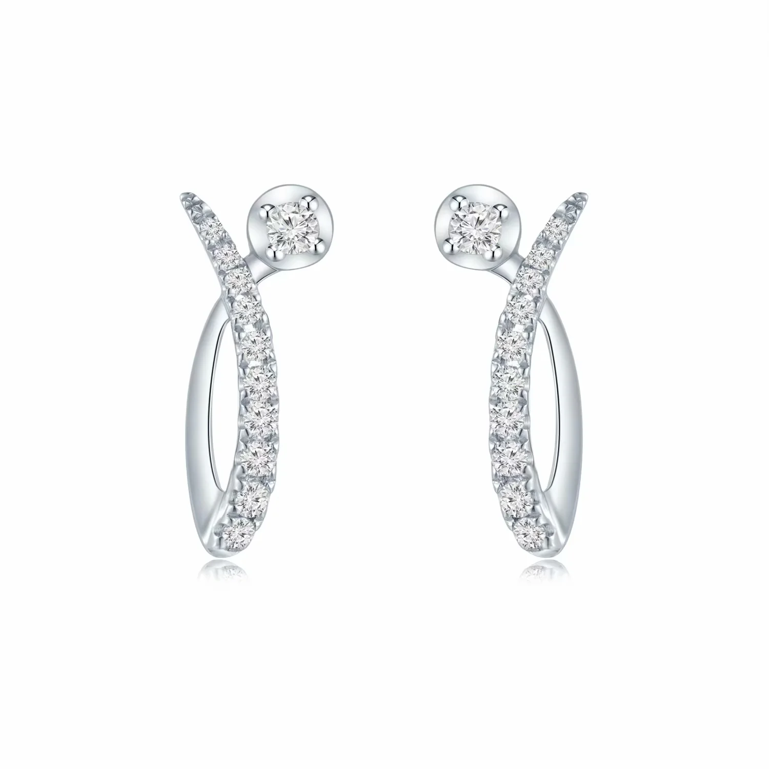 18K白金 个性款钻石耳钉一对商品编号：J14115E