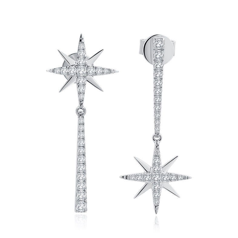 星焕18K白金钻石耳钉不对称时尚个性款 商品编号：S11129E