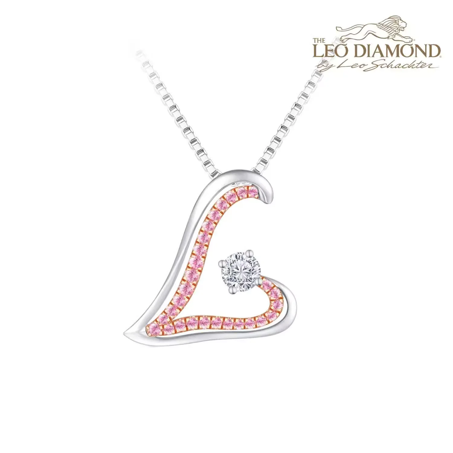 The Leo Diamond《Love is.》系列 18K红白金 粉色蓝宝石拼镶钻石吊坠（不含配链）商品编号：NO4437P
