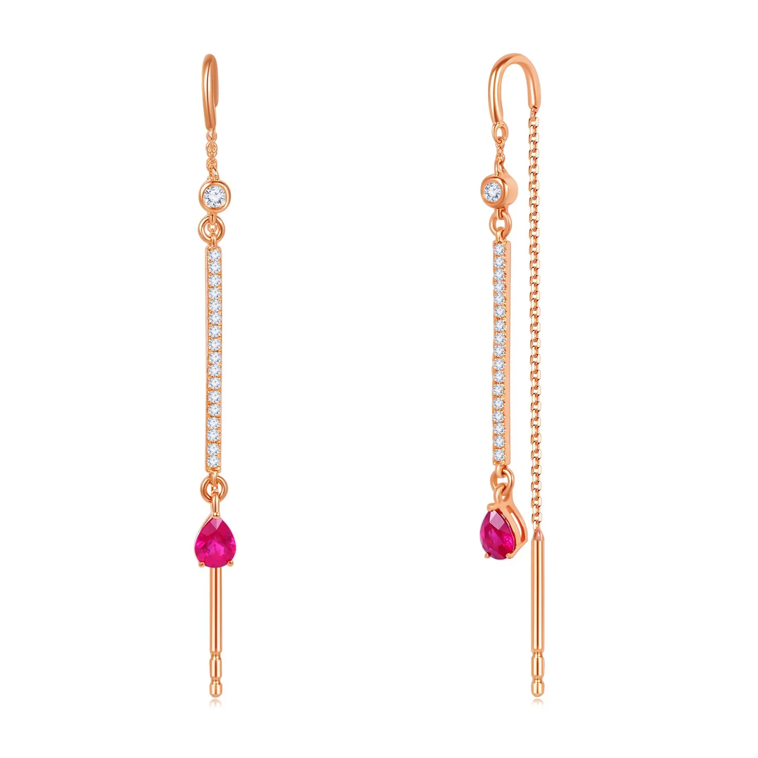 18K金钻石/红宝石耳坠 商品编号：L03421E