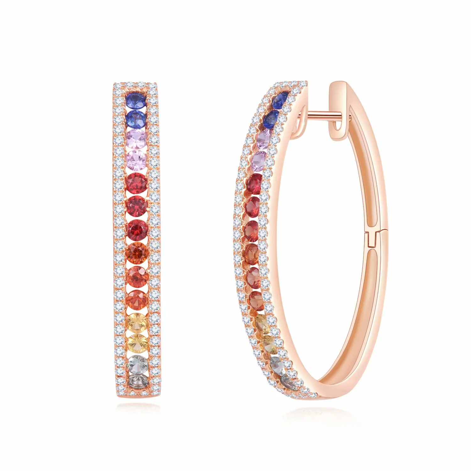 彩虹系列18K玫瑰金彩蓝宝拼镶钻石耳环大圈设计 个性时尚 商品编号：P11907E