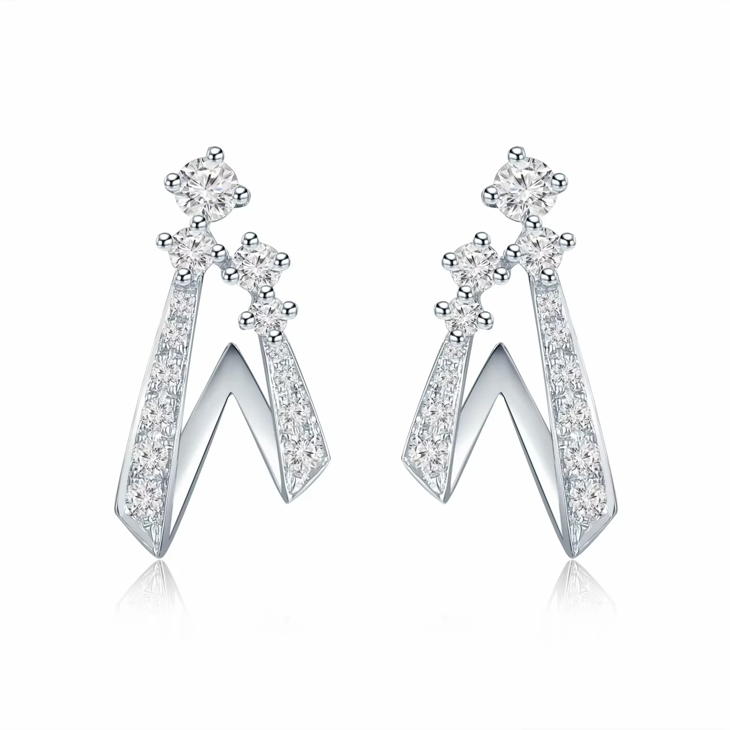 18K白金时尚款钻石耳钉一对 商品编号：N03952E