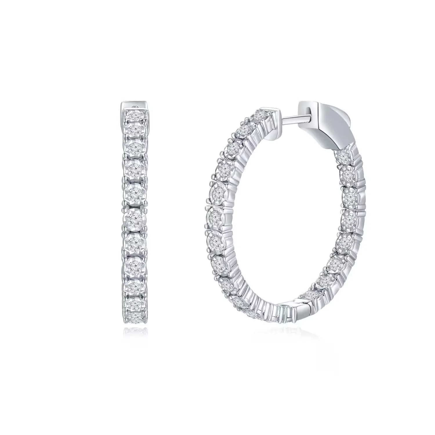 18K白金排钻圈式款钻石耳环 商品编号：P11552E