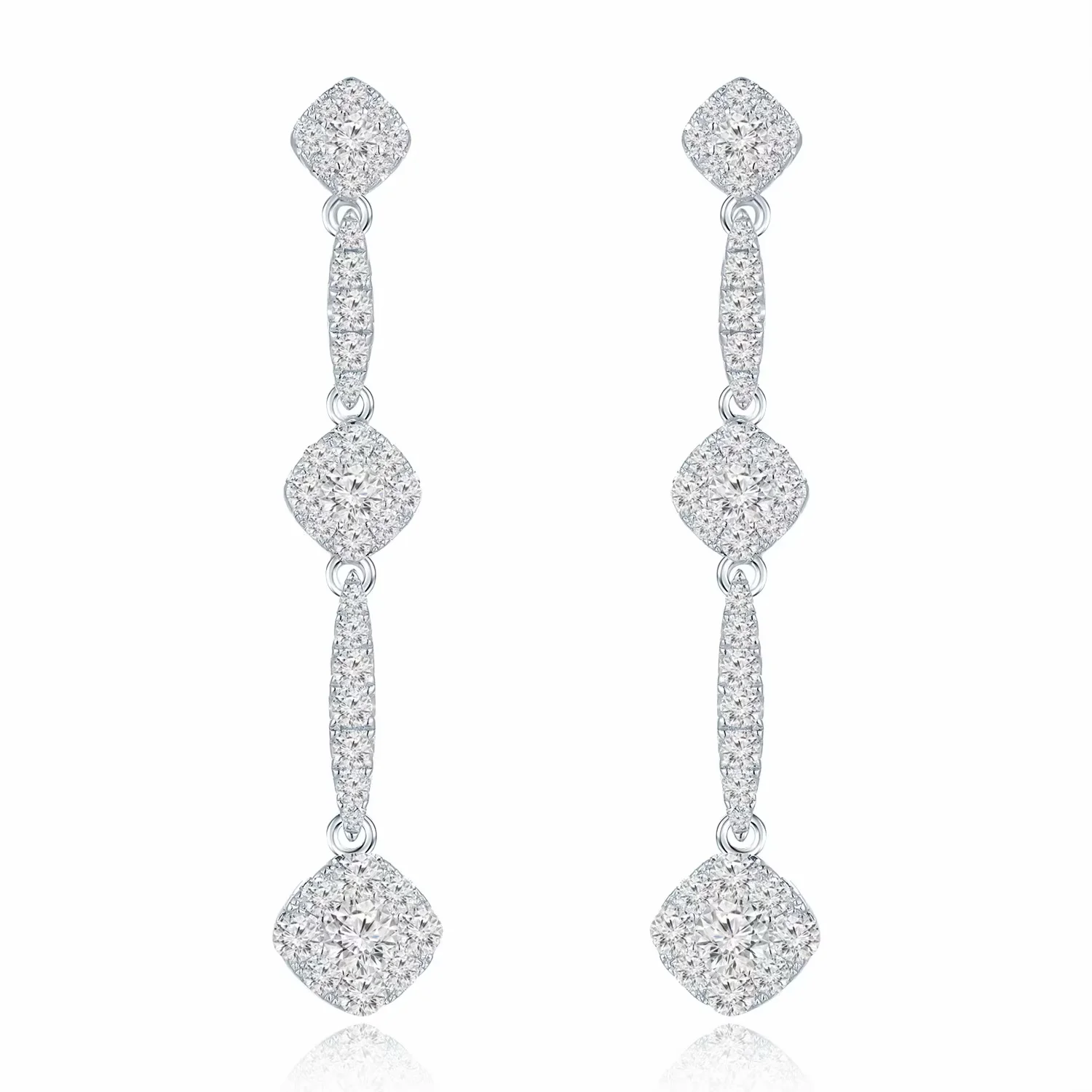 18K白金垂坠群镶款钻石耳钉一对 商品编号：J14150E