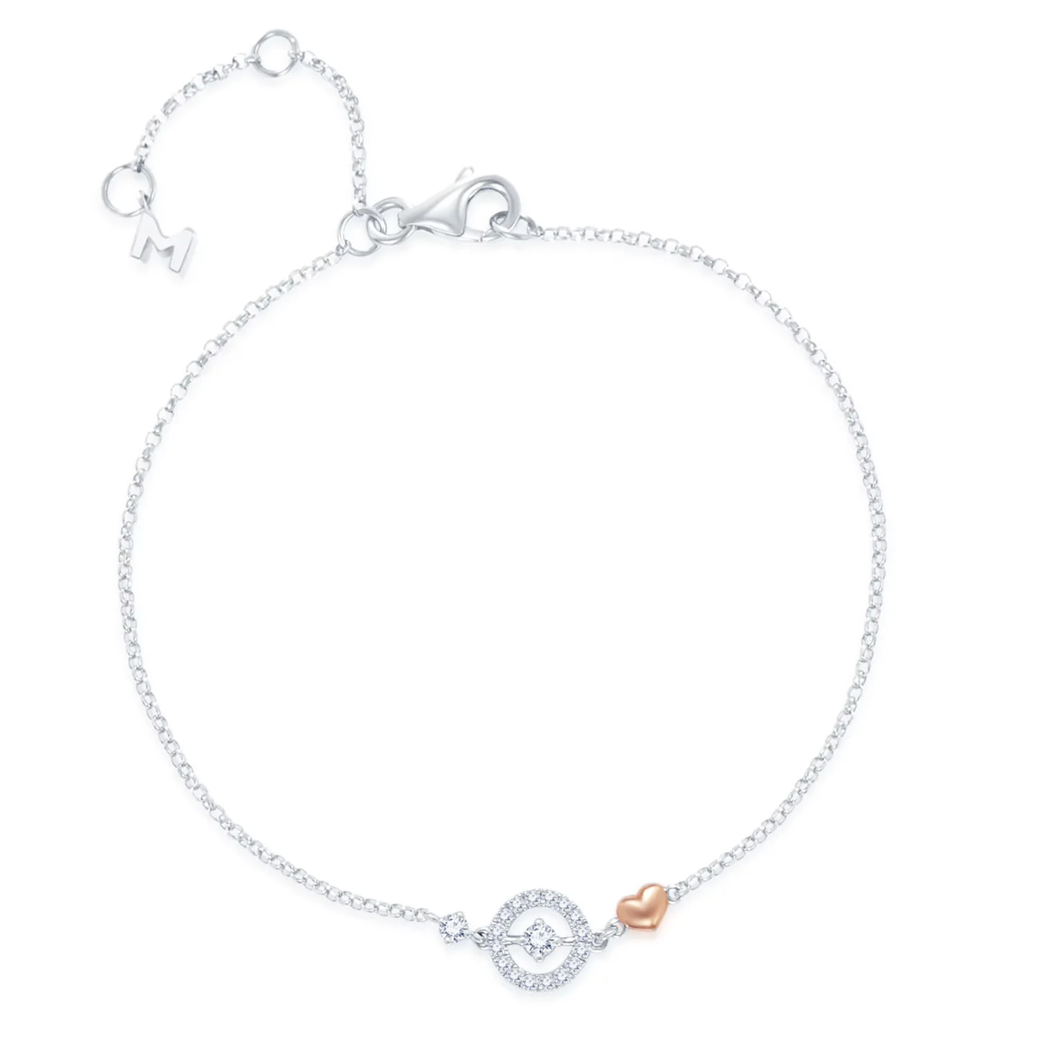 爱圆满系列18K红白金爱心款钻石手链 长度19.5CM 商品编号：S12467B