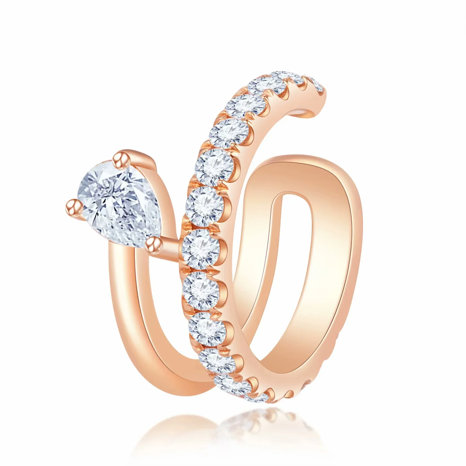 18K玫瑰金 单颗粒梨形拼镶钻石单边耳夹（无需耳洞）商品编号：N04727L