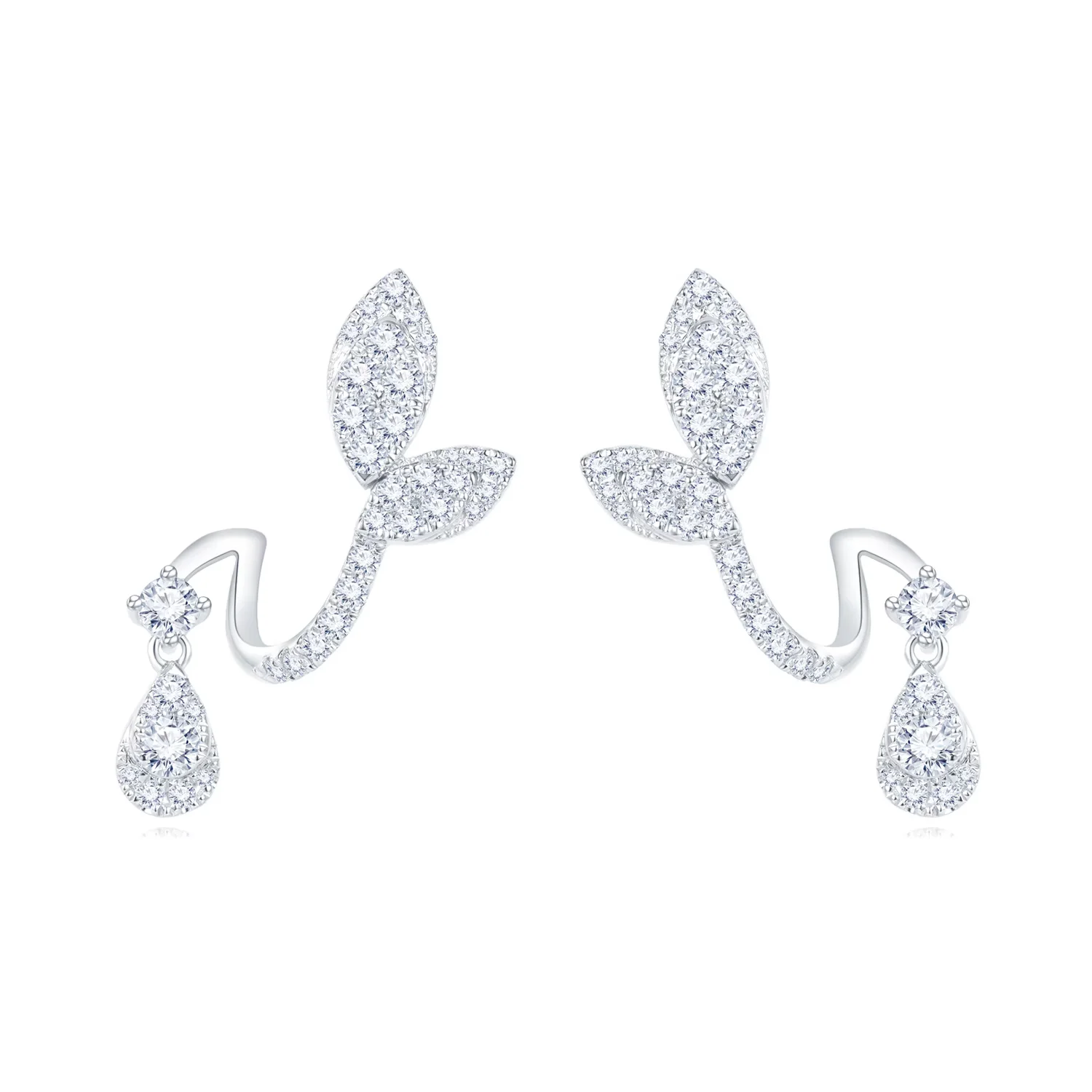 枫叶情系列18K白金钻石耳钉一对 商品编号：N04648E