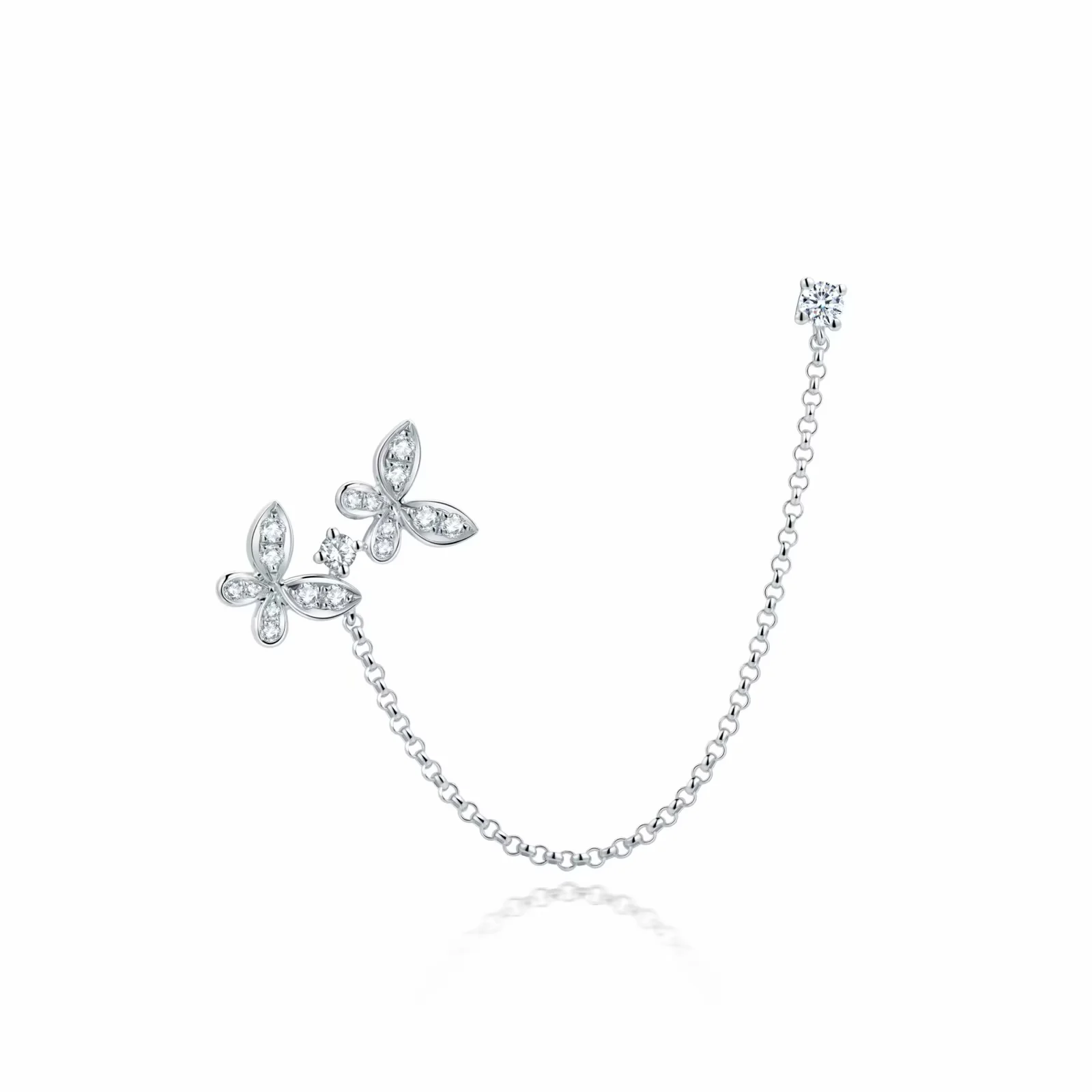 蝶舞飞扬系列18K白金蝴蝶款钻石单边耳钉 双耳洞佩戴款 商品编号： S11728L