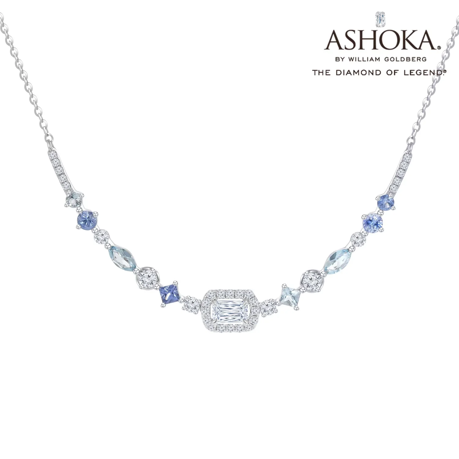 18K白金蓝宝石/海蓝宝拼镶钻石项链 商品编号：N04701N