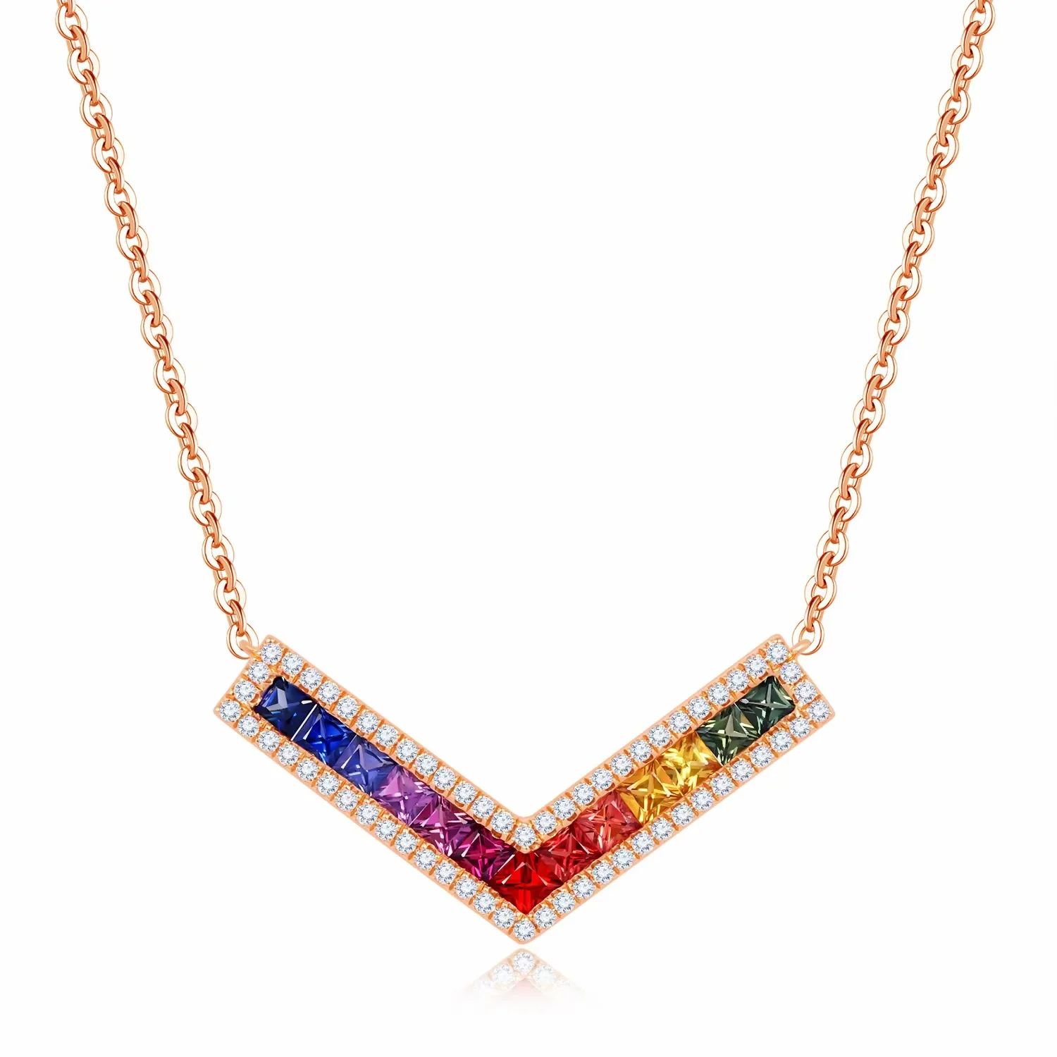 18K玫瑰金钻石/ 蓝宝石项链 商品编号：P11970N