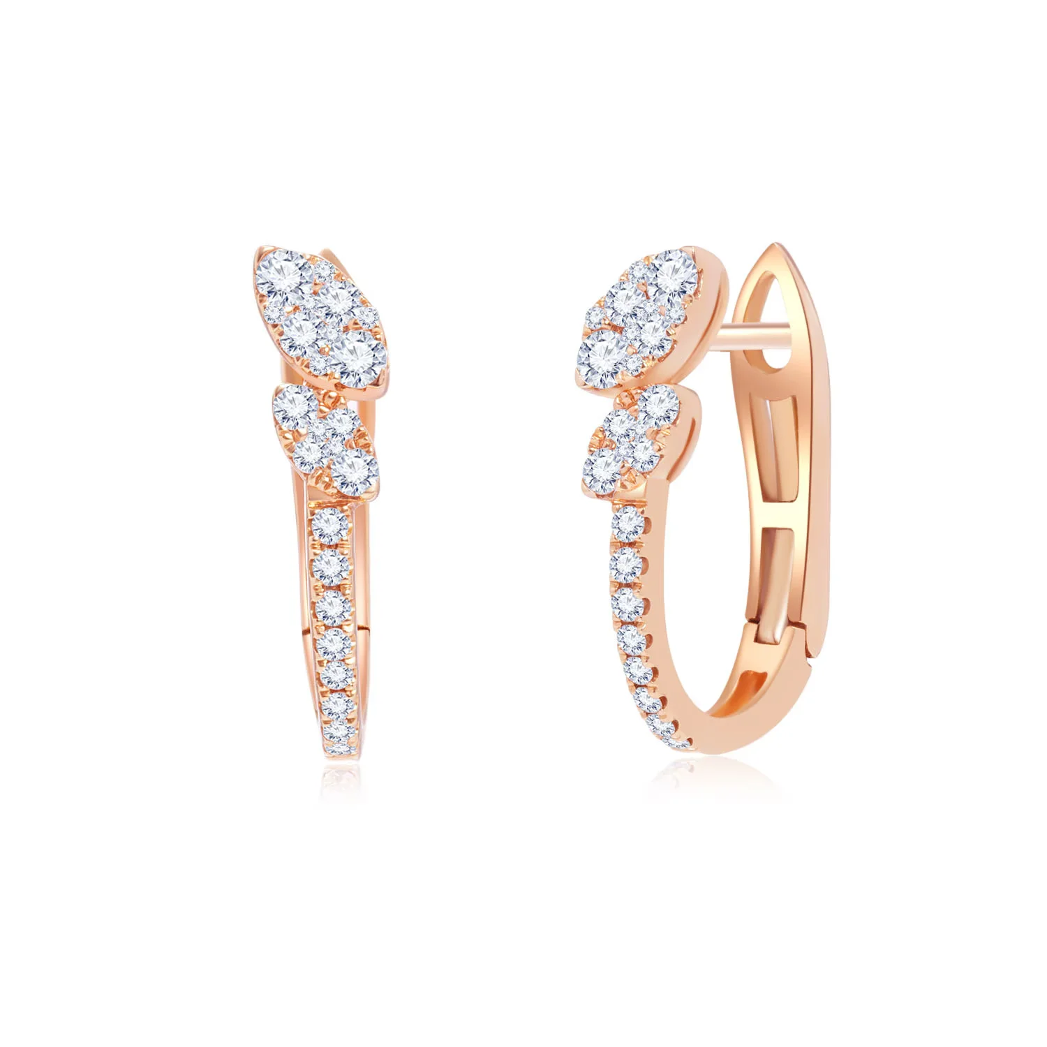 18K玫瑰金圈式时尚款钻石耳环 商品编号：J15006E