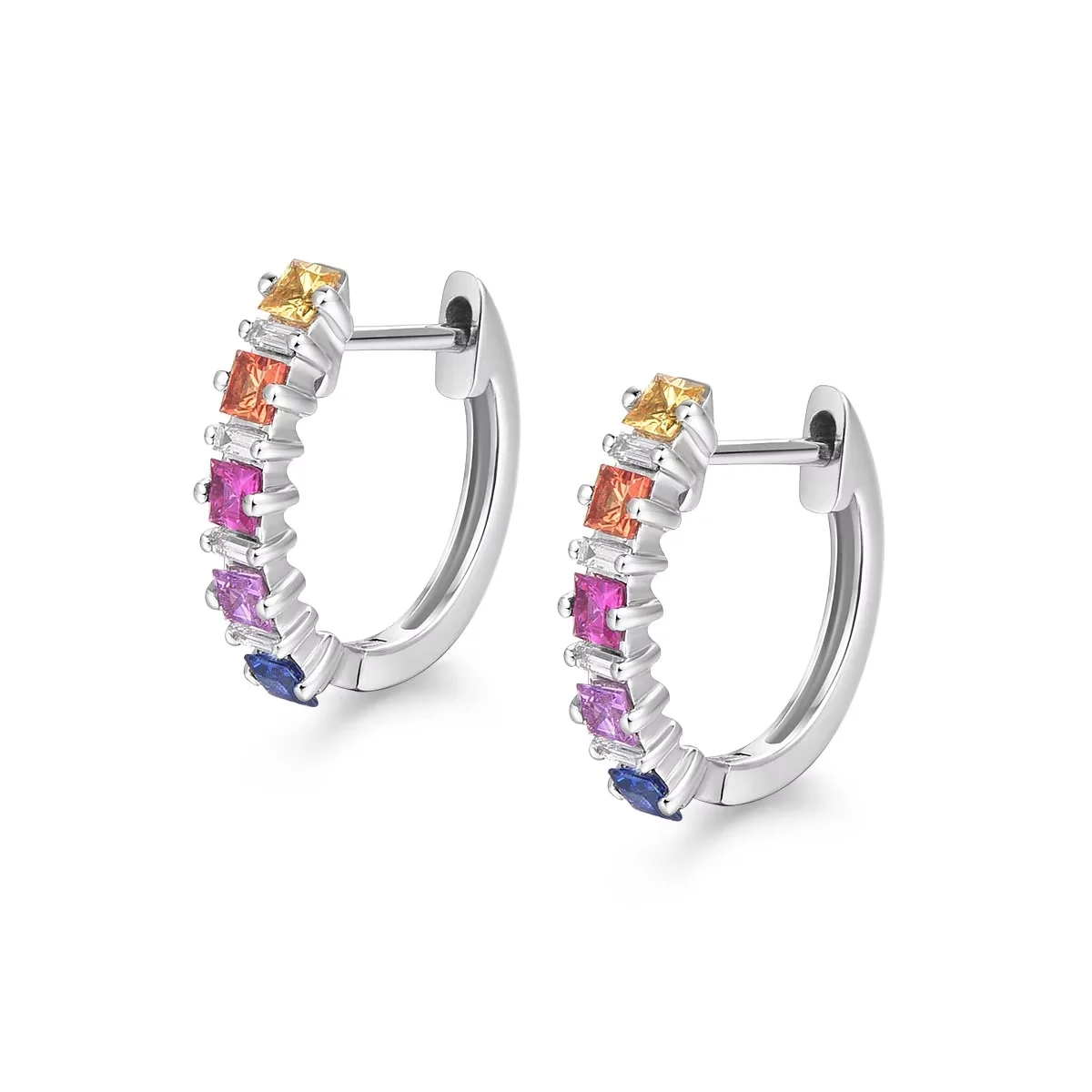 18K白金彩蓝宝拼镶钻石耳钉 彩虹系列款 商品编号：P11856E