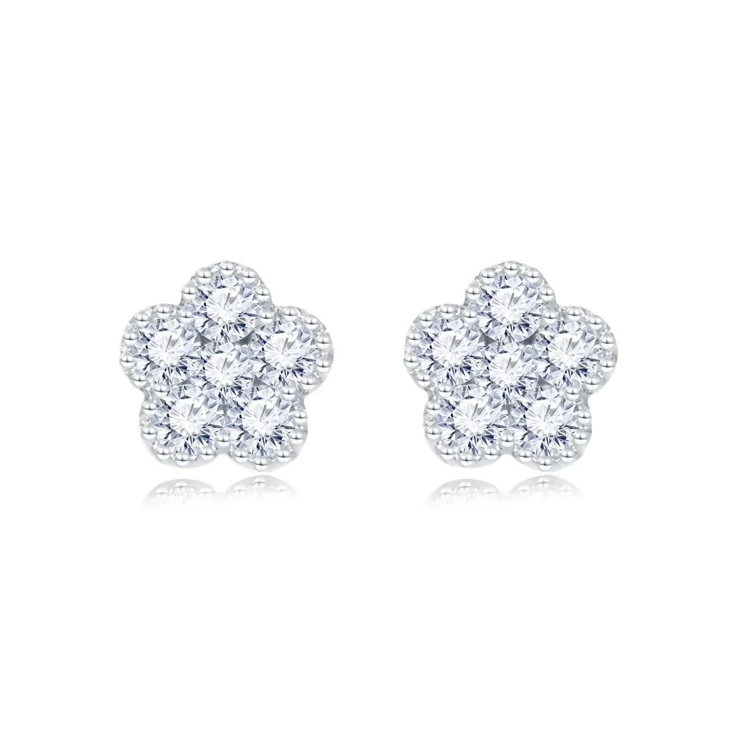 18K白金钻石单边耳钉 五瓣花钻石耳钉一对 温柔娴静商品编号：S11850E