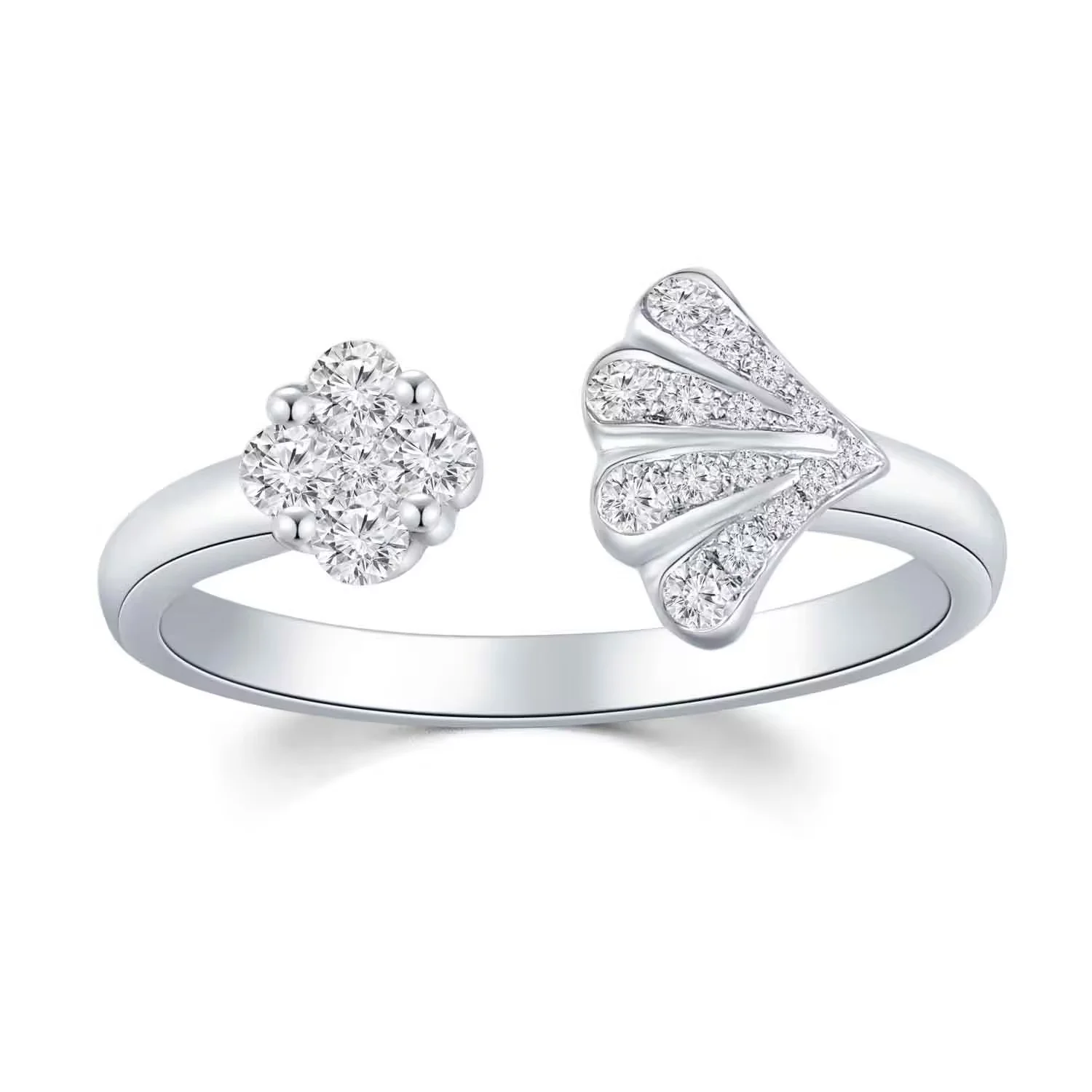 18K白金贝壳款钻石戒指（开口戒不可修改手寸）商品编号：H06556R