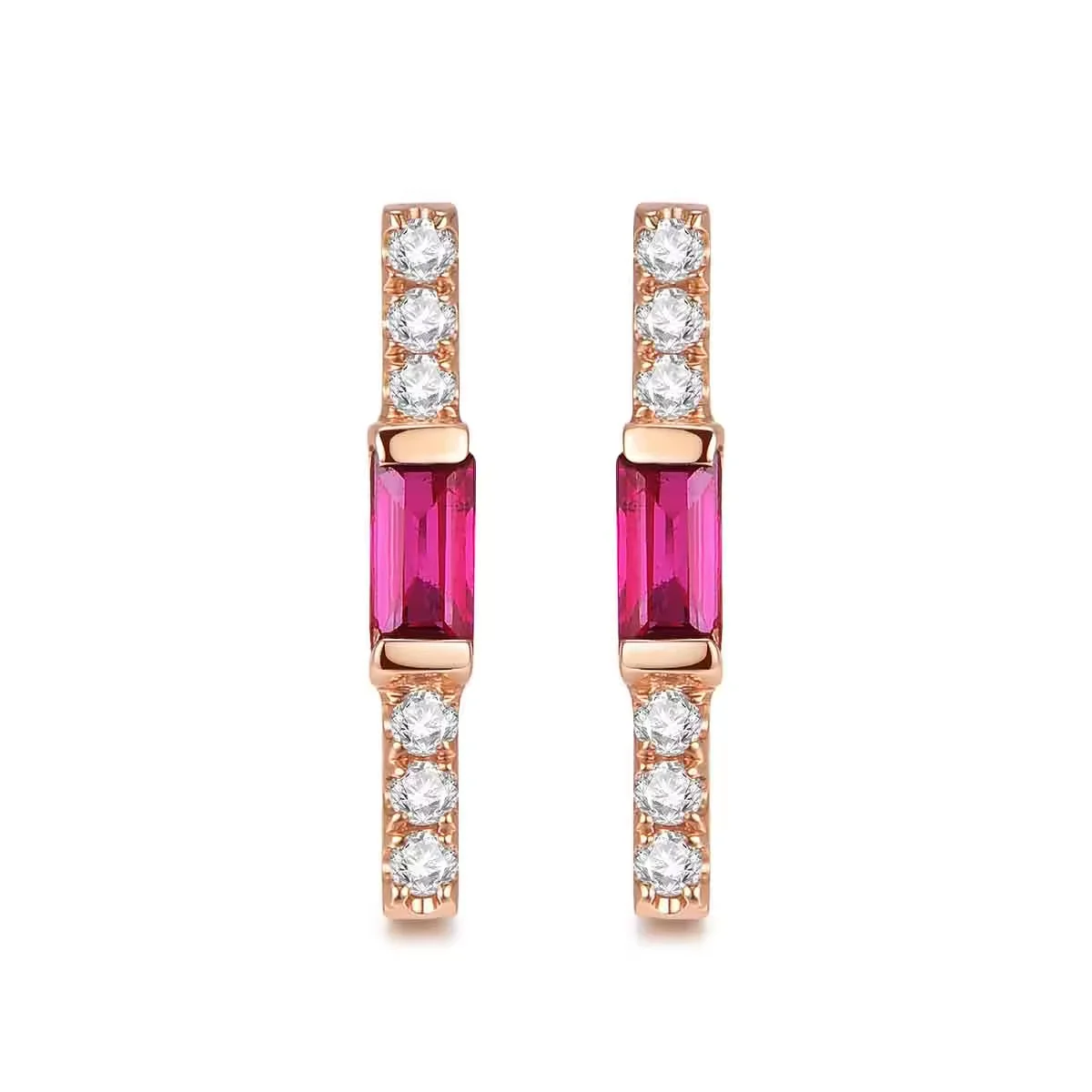 18K 玫瑰金 红宝石拼镶钻石耳钉 商品编号：H07158E