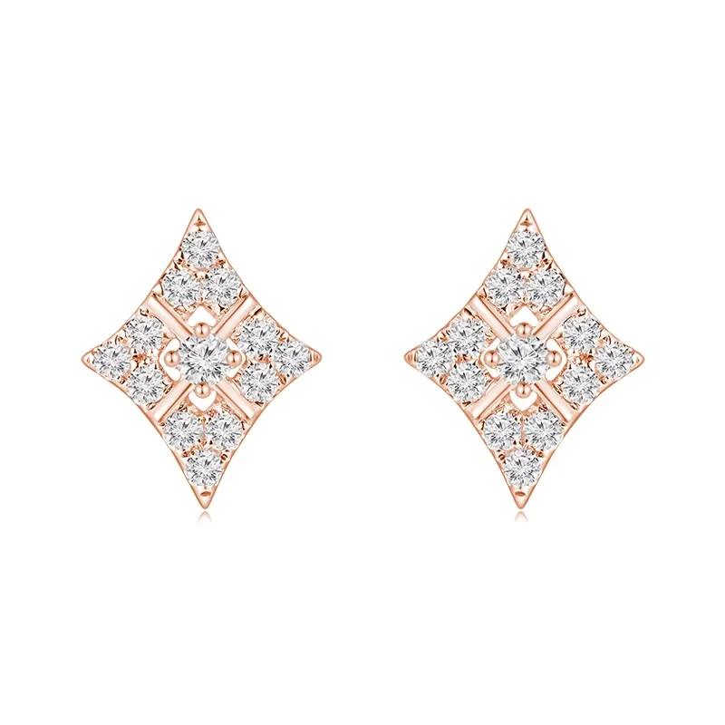 18K玫瑰金群镶款 钻石耳钉菱形款 商品编号：L03630E