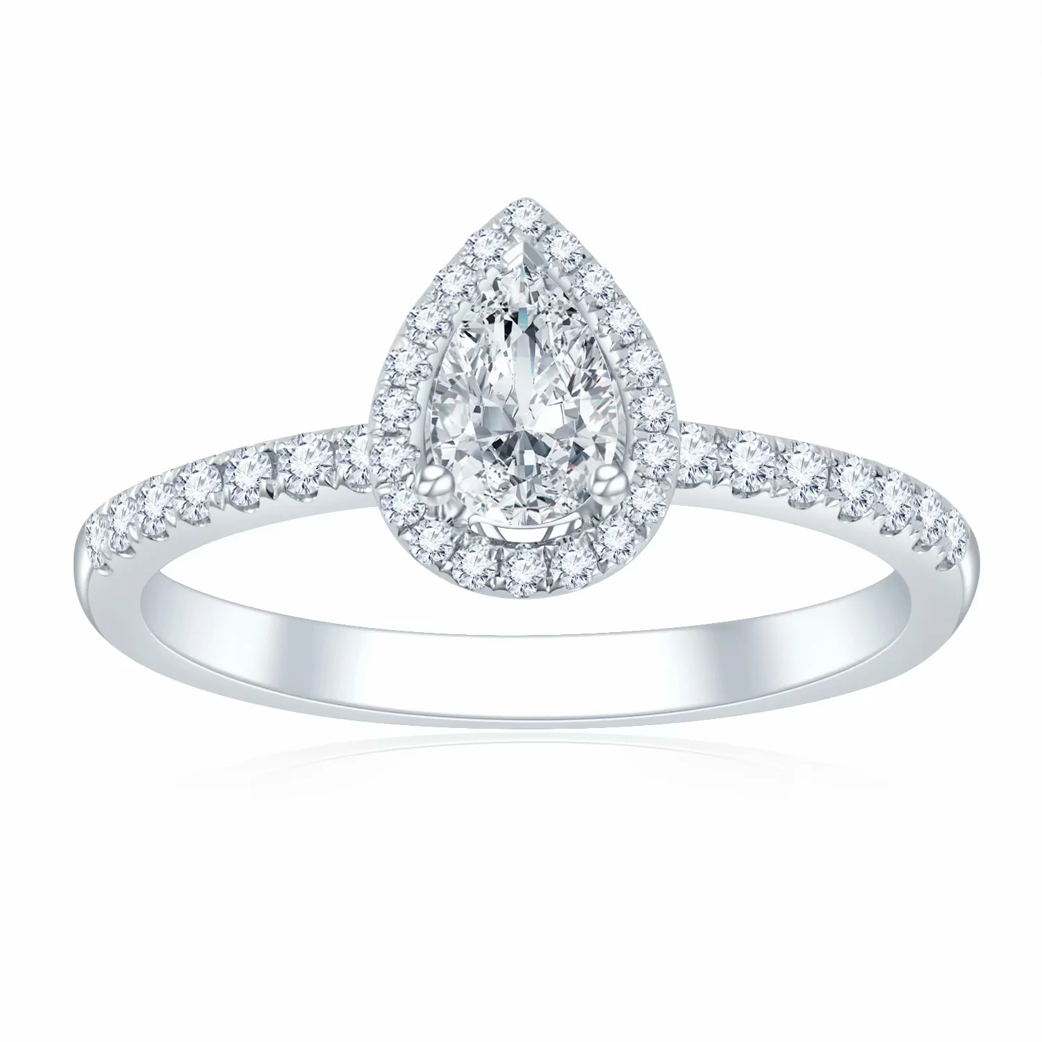 18K白金 单颗粒梨形拼镶款钻石戒指 结婚求婚钻戒 手寸13 号GIA证书商品编号：L03752R