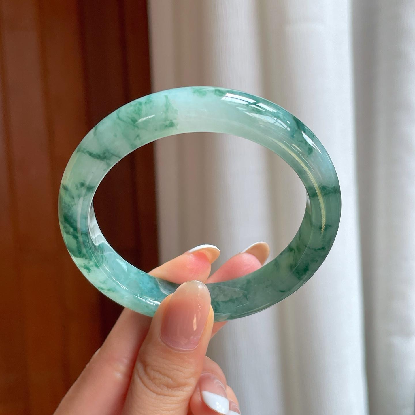 糯冰飘花翡翠平安镯（56.3mm) 商品编号：yc389537