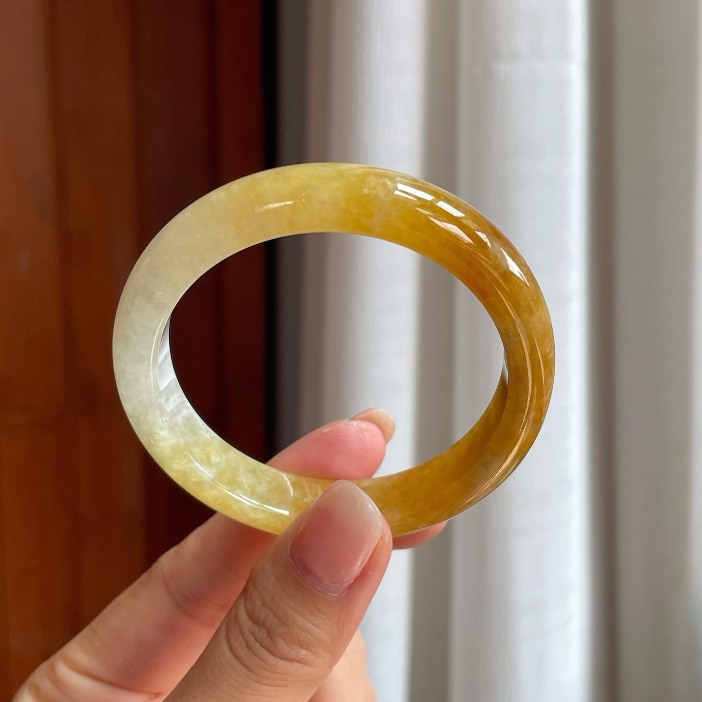 糯冰黄翡翡翠平安镯（53.3mm）商品编号：yc414697