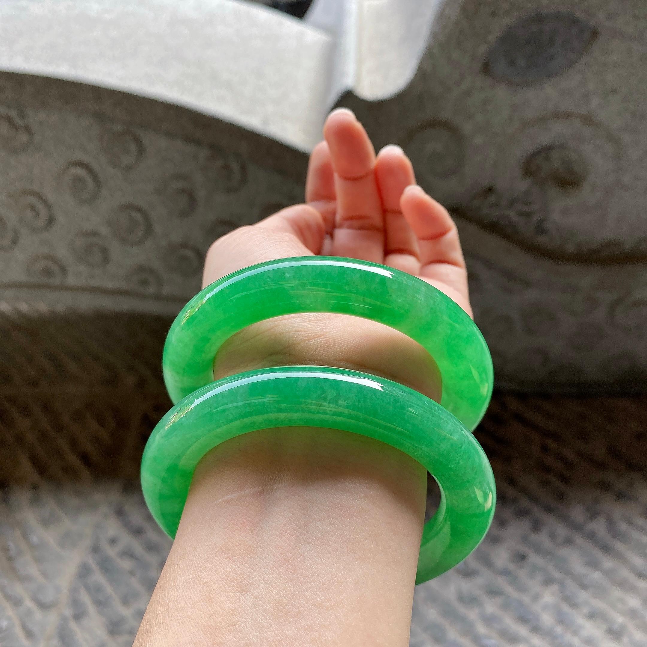 糯冰种满绿圆条手镯一对（58mm）商品编号：yc311880
