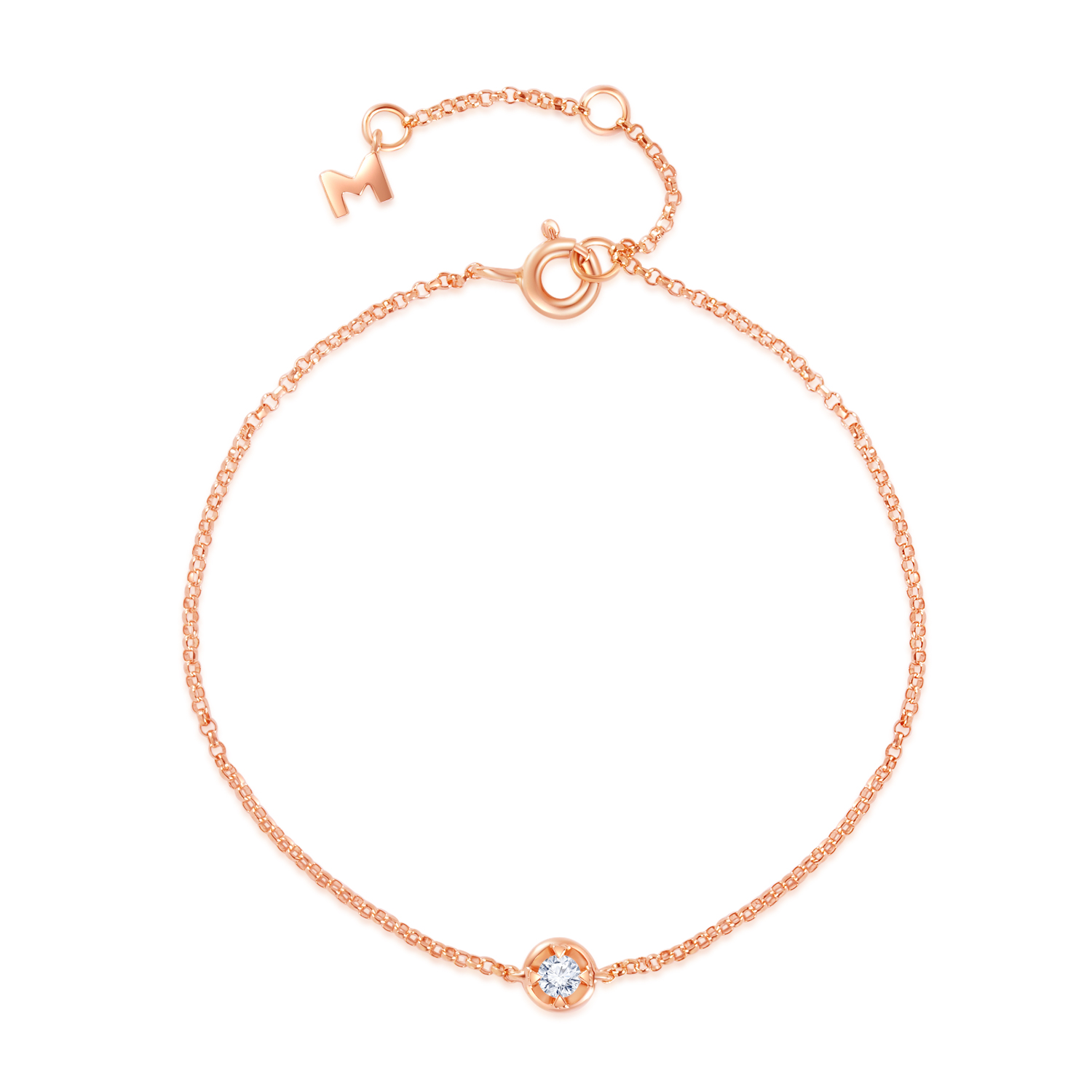 18K玫瑰金 单颗粒小清新钻石手链 长度19.5CM 商品编号：S12001B