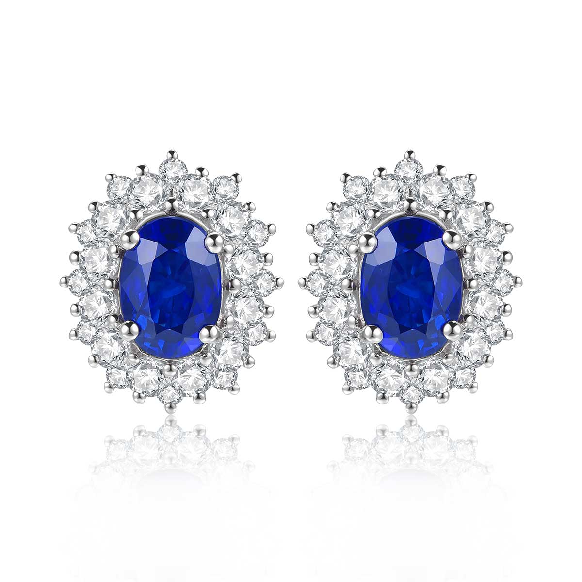 18K白金钻石/蓝宝石耳钉 商品编号：L03757E