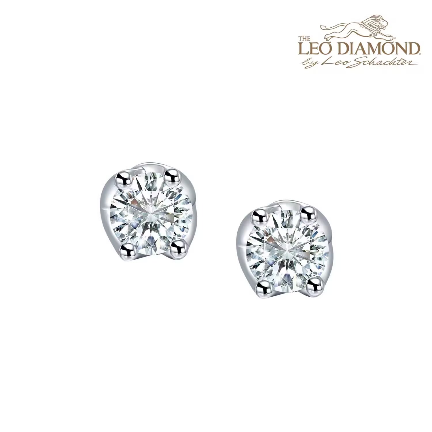 The Leo Diamond 18K白金四爪花 型钻石耳钉 简约  商品编号: FO7100E